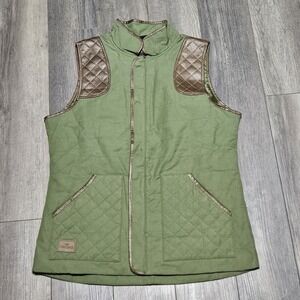 King Ranch Vest Womens Green XL Brown Quilted Faux Leather Western Outdoor NWOT